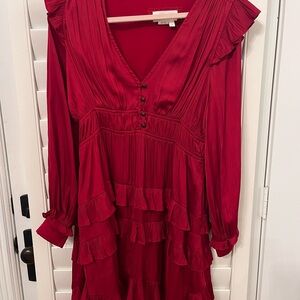Anthropologie Vibrant Red Long Sleeve Dress